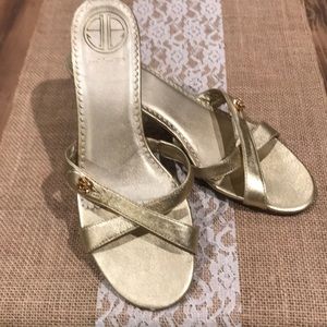 Lilly Pulitzer Gold Kitten Heel Sandals 7.5 M